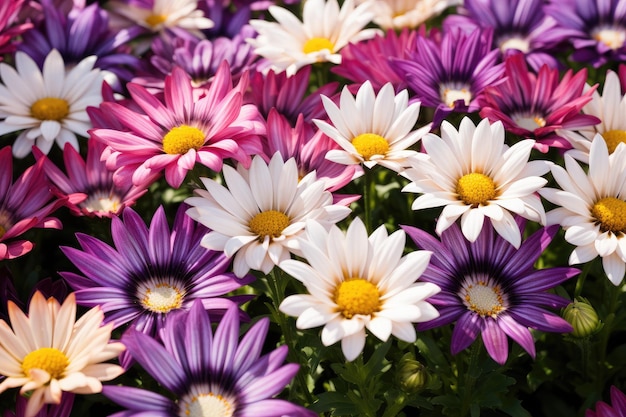 purple and white flowers with yellow center and purple petals, the word'on the bottom.