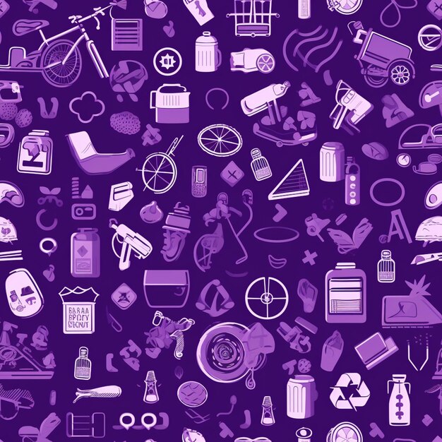 Purple and white icons of various types of equipment and things generative ai