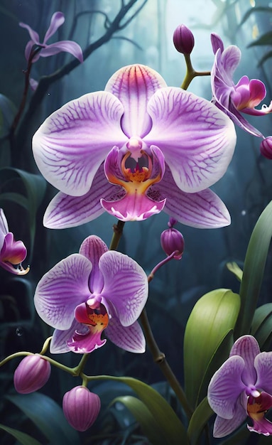 a purple and white orchid with a purple center