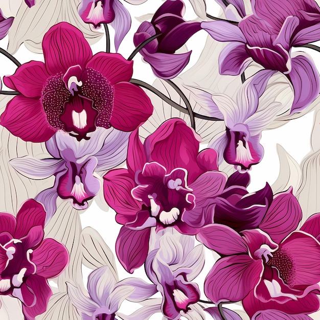 Purple and white orchids with a purple background.