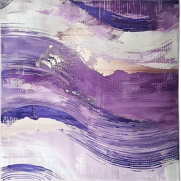 a purple and white painting of a seagull