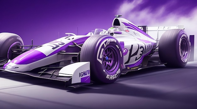 A purple and white race car with the word speed on the side