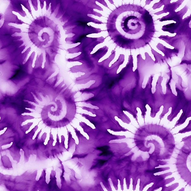 Purple and white tie dye flowers are shown in a pattern generative ai