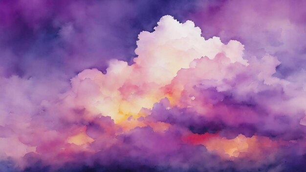 Purple and white watercolor background with a white cloud