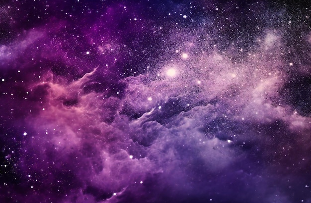 A purple white with a sparkly space background