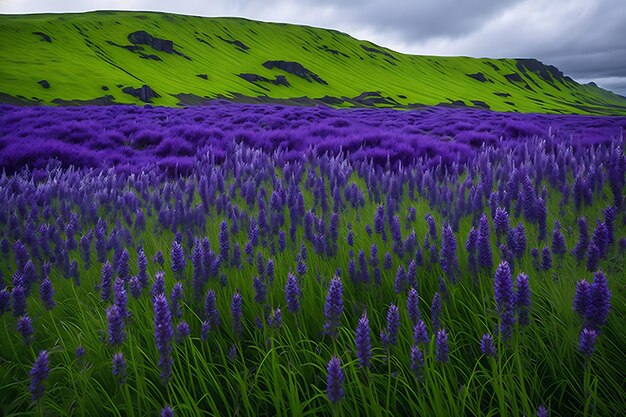 Purple wild flowers in Vik Iceland