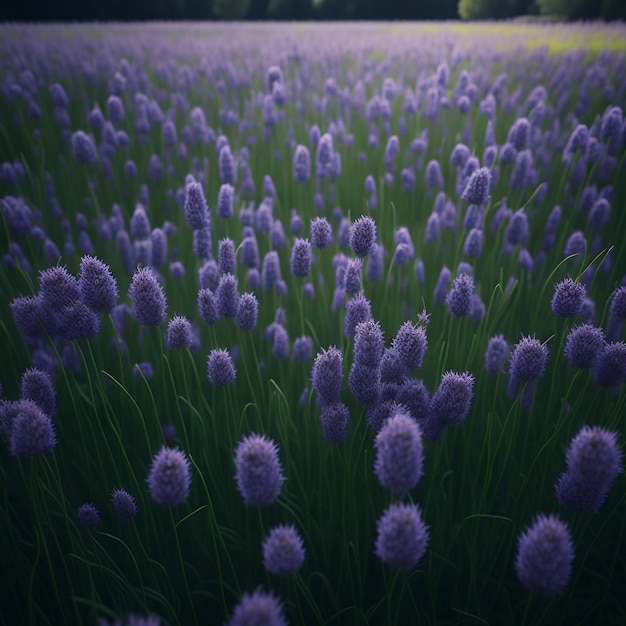 Фиолетовый луг полевых цветов весной
