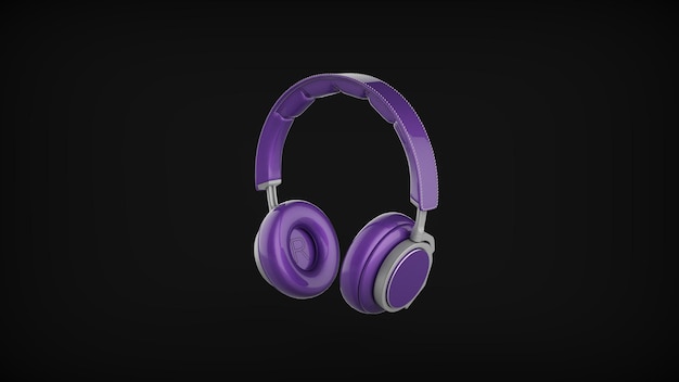 黒の背景に分離された紫色のワイヤレスヘッドフォン
