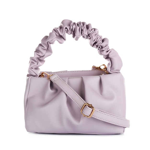 Foto mini borsa da donna viola isolata su bianco