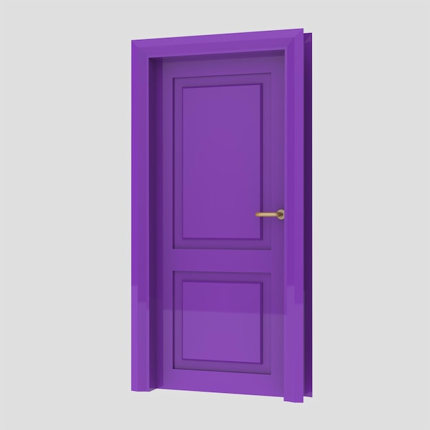 Purple wooden interior door set illustration different open closed isolated white background