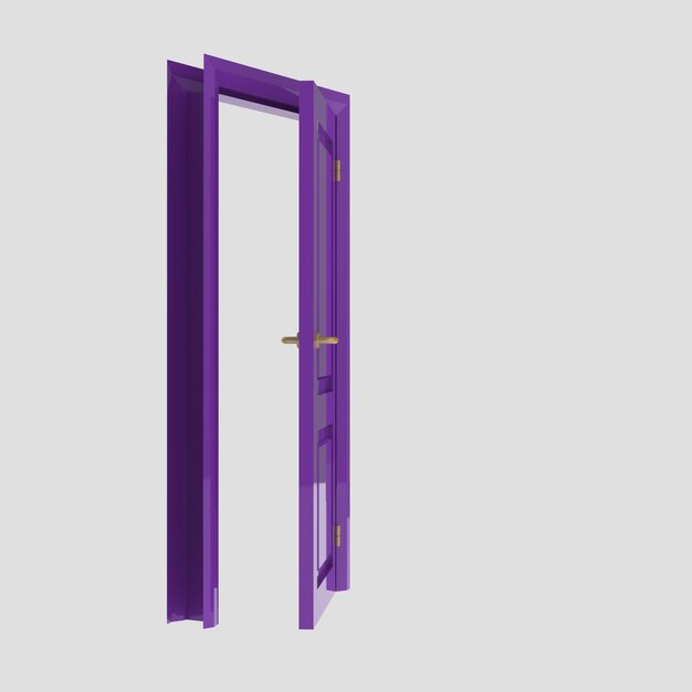Purple wooden interior door set illustration different open closed isolated white background