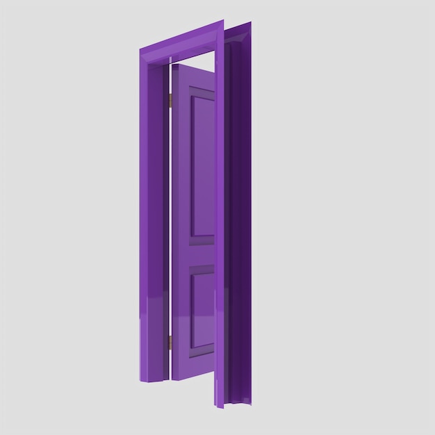 紫色の木製インテリア ドア セット イラスト別オープン クローズ分離ホワイト バック グラウンド
