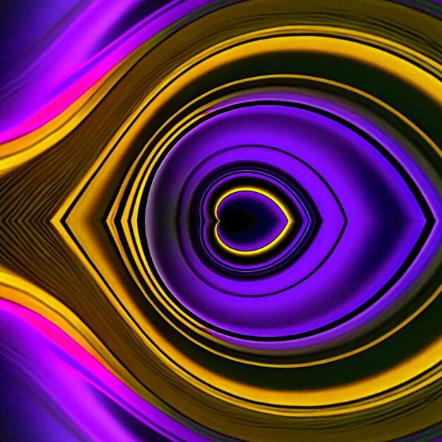 A purple and yellow abstract image of a circle with the word " on it. "