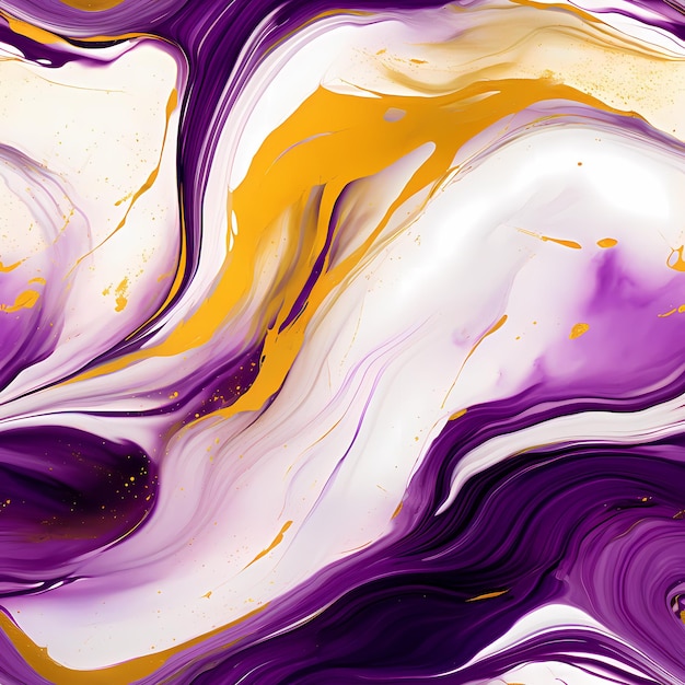 A purple and yellow abstract painting of purple and orange paint.