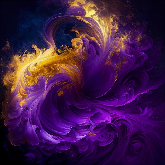 Purple and yellow abstract painting of a swirly swirl generative ai