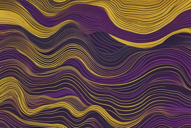 Photo purple and yellow abstract waves with a purple background