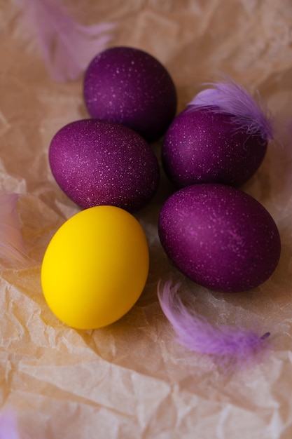 Purple and yellow Easter eggs