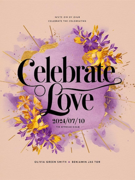 Photo a purple and yellow flower background with the word celebrate love