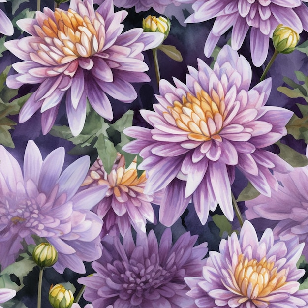 A purple and yellow flower pattern with the word dahlia on the bottom.