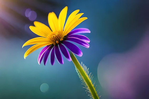 purple and yellow flower with a purple background