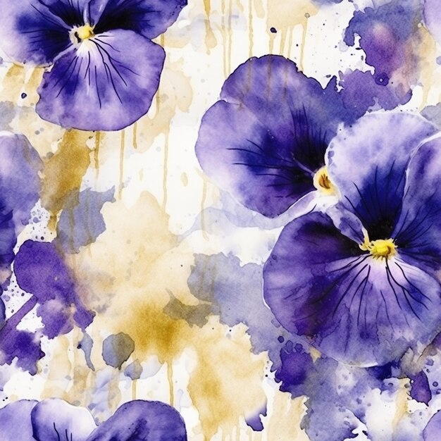 Purple and yellow flowers are painted on a white surface generative ai
