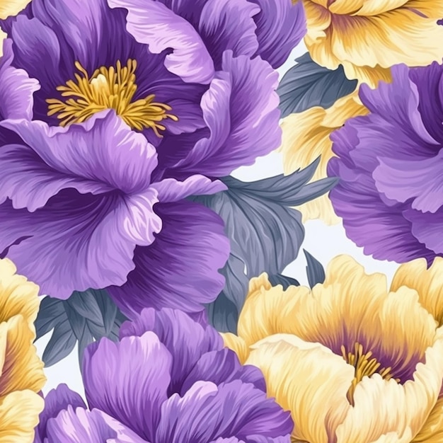 Purple and yellow flowers on a white background generative ai