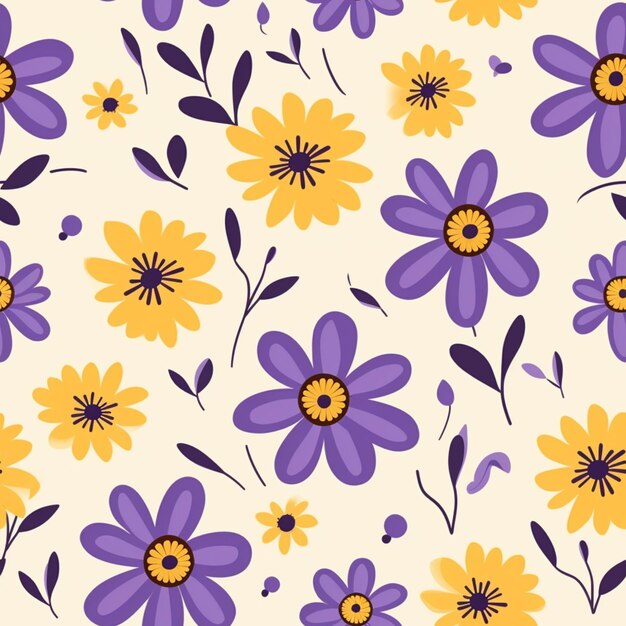 Purple and yellow flowers on a white background generative ai