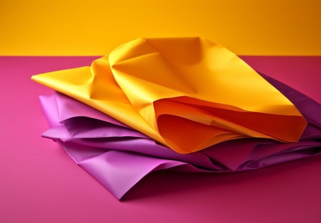 Purple and yellow folded paper on a pink surface generative ai