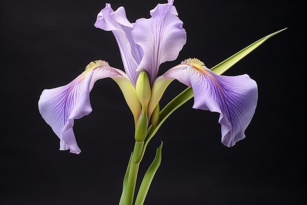 a purple and yellow iris with the yellow stamens.