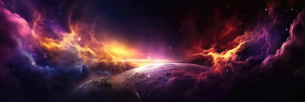 Purple Yellow Purple Space Panoramic Background Generative AI