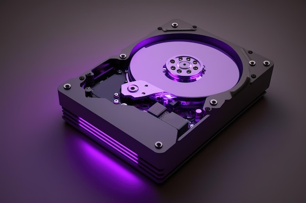 Purplelit hard disk seen from above