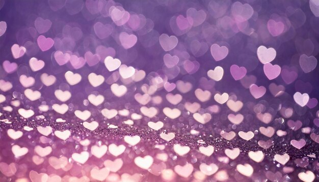 Purplepink background with small hearts bokeh Winter love holiday Valentines Day concept