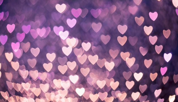 Photo purplepink background with small hearts bokeh winter love holiday valentines day concept