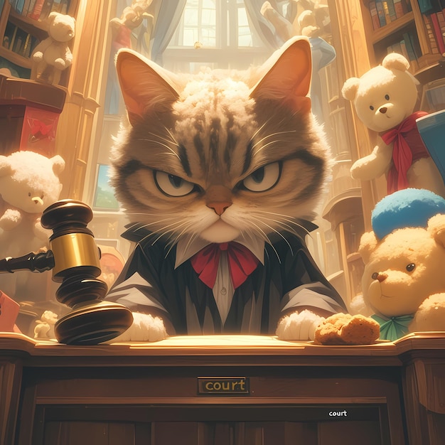 裁判官のローブとウィッグを着た 完璧な裁判官の猫