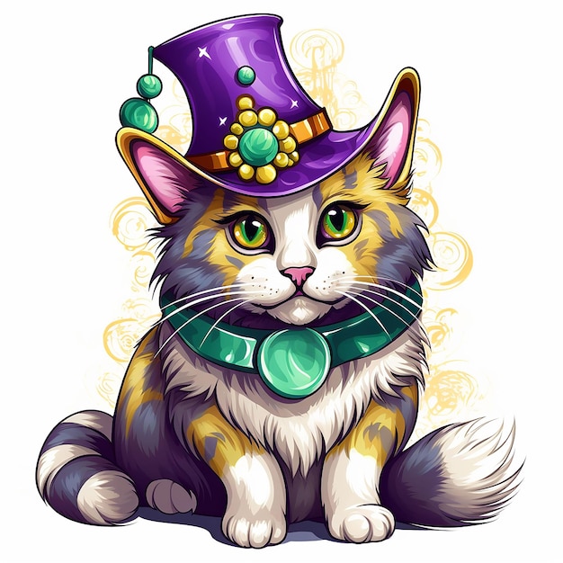 Photo purrfectly festive a fluffy feline in mardi gras chic