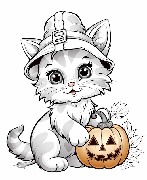 Photo purrfectly spooky crisp coloring book page of a halloween black cat