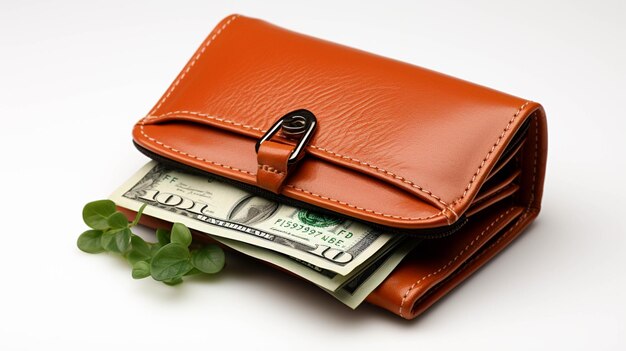 Purse with dollars on the white background