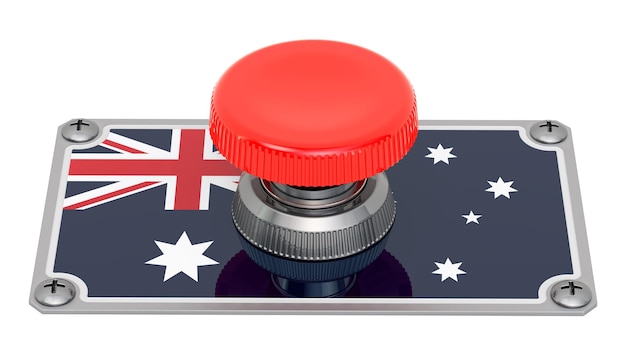 Push button with Australian flag 3D rendering
