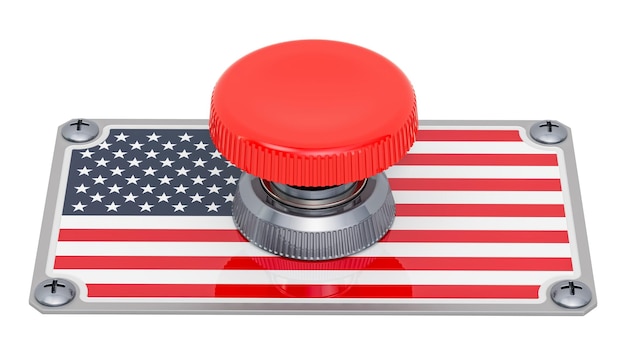 Push button with the United States flag 3D rendering