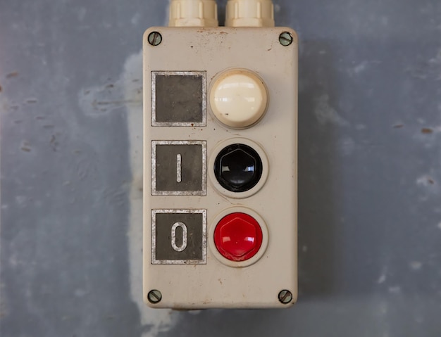 Push buttons old retro industrial switches Start stop concept