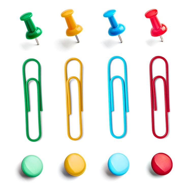 Foto push pin paperclip thumbtack notitie kantoor