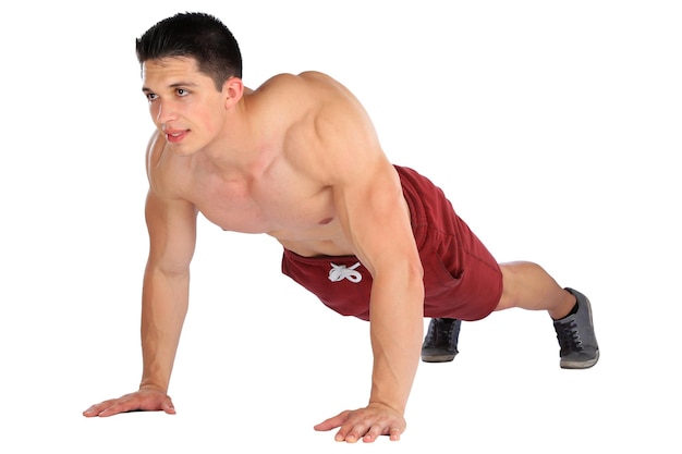 Push-ups omhoog push-up push-ups spieren bodybuilder bodybuilding man geïsoleerd