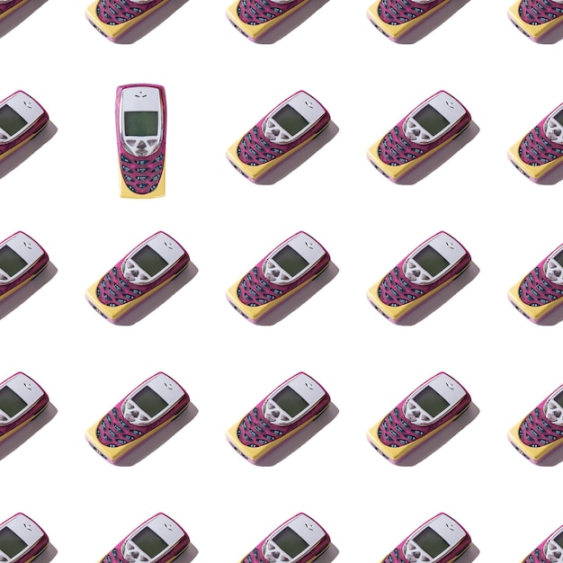 Pushbutton mobile phone seamless pattern retro devices