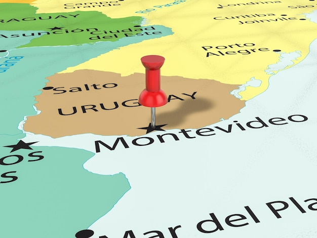 Foto pushpin sulla mappa di montevideo