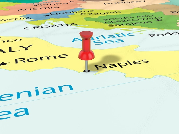 Pushpin на карте Неаполя фон 3d иллюстрация