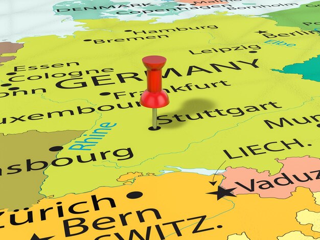 Photo pushpin on stuttgart map background 3d illustration