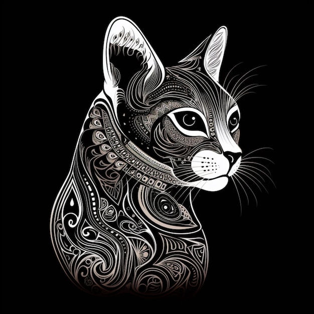 Pussycat filigree pentimento beautiful clipart Ai generated art