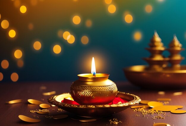 Puthandu Diwali Hindus 배경에는 금 장식이 있고 타밀 새해에는 배경색이 깨졌습니다.