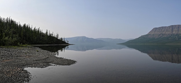 Putorana plateau a panorama of a mountain lake