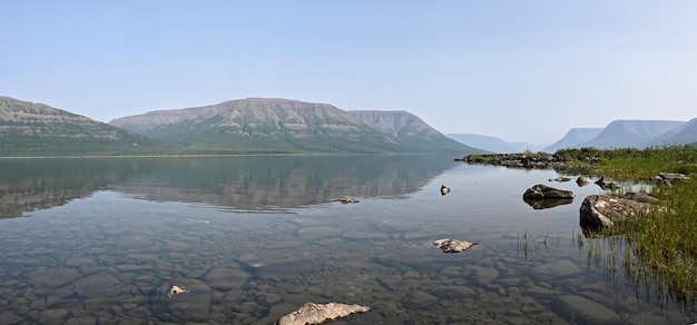 Putorana plateau a panorama of a mountain lake